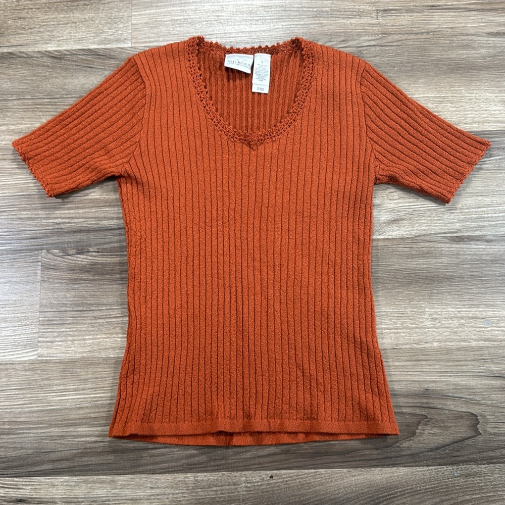 Vintage Womens Size Small 90s Baby Doll Sweater Copper Acrylic Blend Y2K Ribbed‎